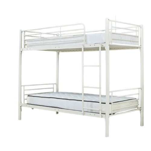 Stella Steel Single - Single Bunk Bed Frame (White) with Mattress