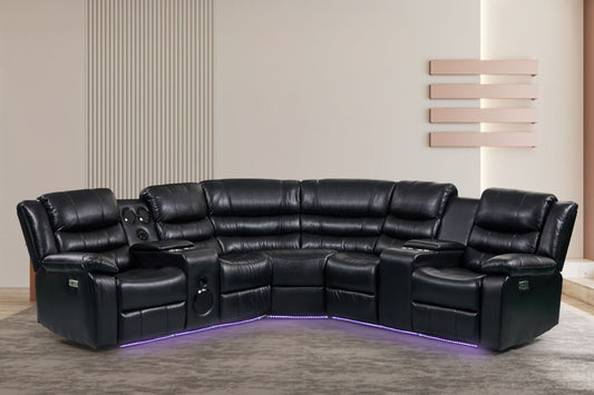 Medina Leather Sectional Power Reclining Sofa With LED & Speaker