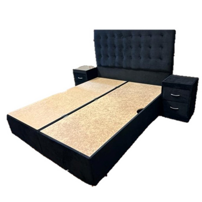 Black Square Buttoned Storage Bed Frame with two bedside drawers