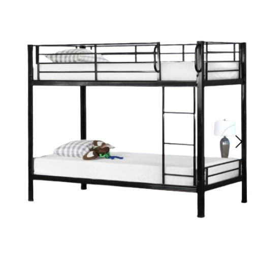 Metal Single - Single Bunk (Black / White) with mattress