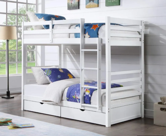 Stella Bunk Bed (S+S)2 Bottom Drawers (White) with 2 Mattress