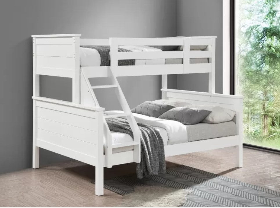 Charlie | Rubberwood | Double Single Bunk Bed with 2 Mattresses (White)