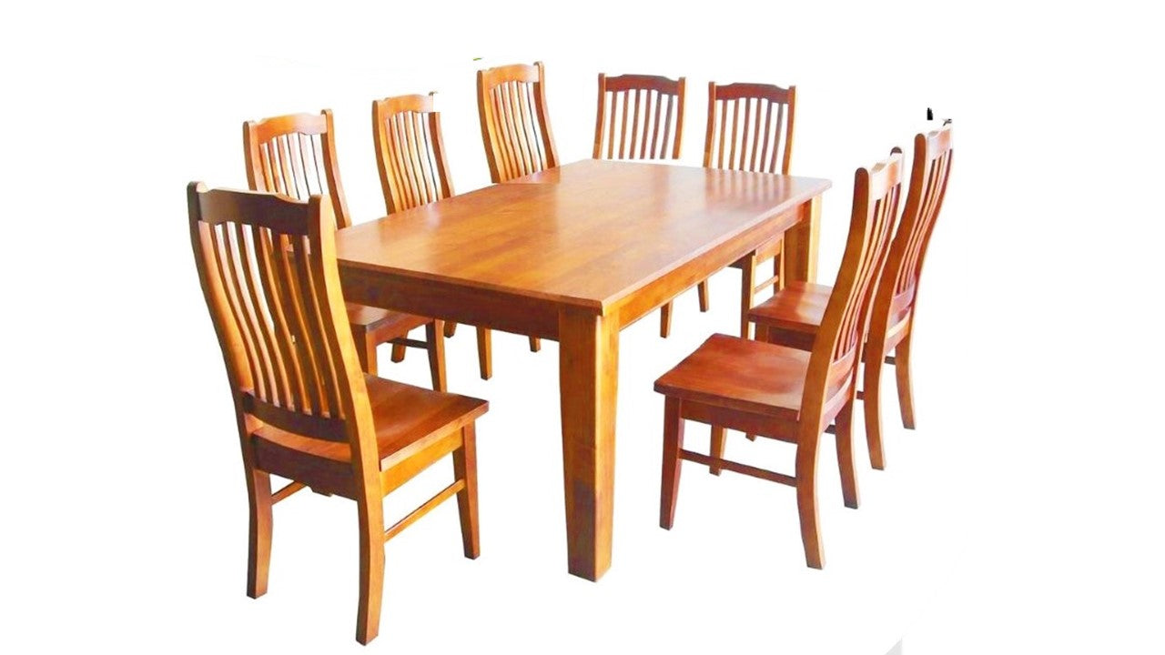 Pine Nature color 1.8 m Dining Table with 8 Chairs bedsandheadboards