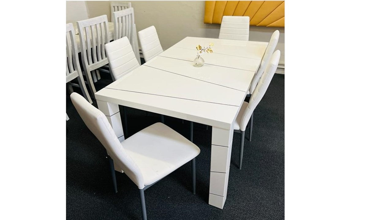 Mona White Glossy 1.5m Dining Table With 6 Chairs