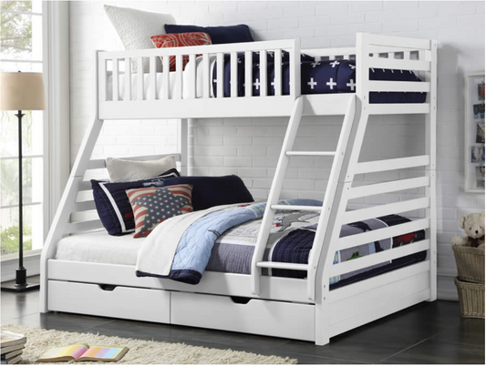 Stella Bunk (D+S) White with 2 Bottom Drawers + 2 Mattress